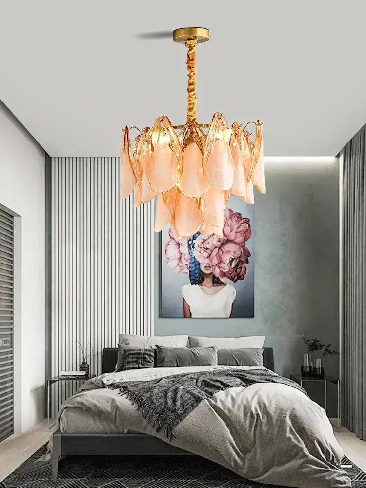 DecorBites™ Amber Glass Chandelier: Dimmable Luxury Light Fixture for Living Room Hall