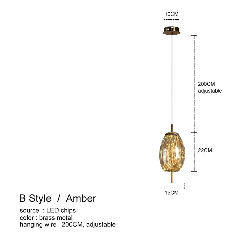 DecorBites™ Amber Glass Chandelier: Luxury Pendant Lighting for Bedroom, Dining Room, Kitchen, Restaurant