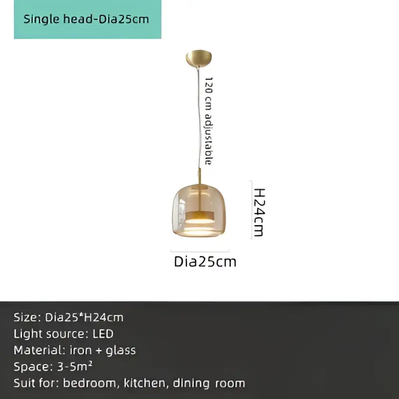 DecorBites™ Amber Glass Chandelier Pendant Light for Living Room, Bedroom, Kitchen, and Bar