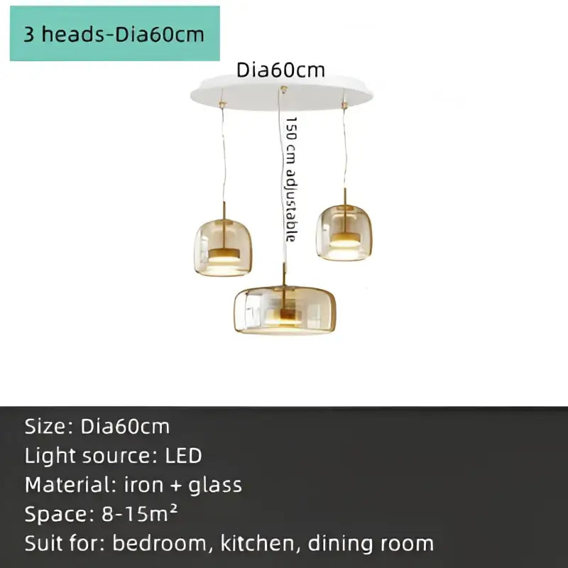 DecorBites™ Amber Glass Chandelier Pendant Light for Living Room, Bedroom, Kitchen, and Bar