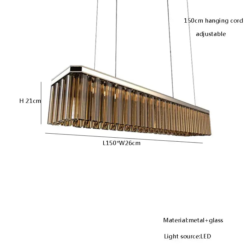 DecorBites™ Amber Glass Chandelier Rectangle Pendant Lighting for Nordic Dining Room