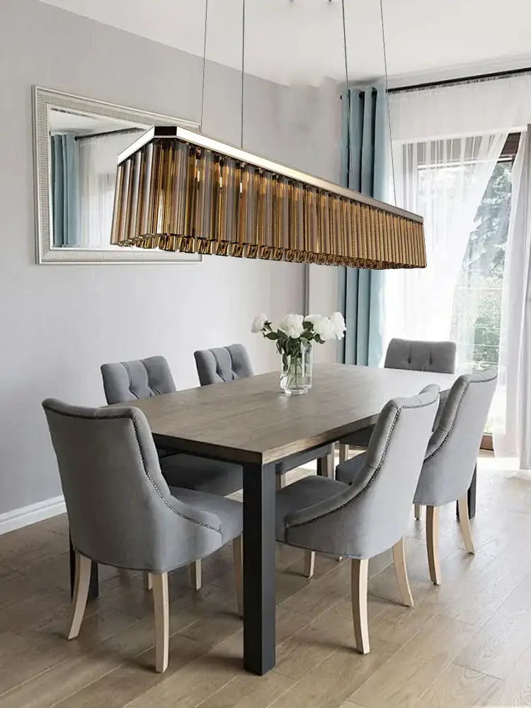 DecorBites™ Amber Glass Chandelier Rectangle Pendant Lighting for Nordic Dining Room
