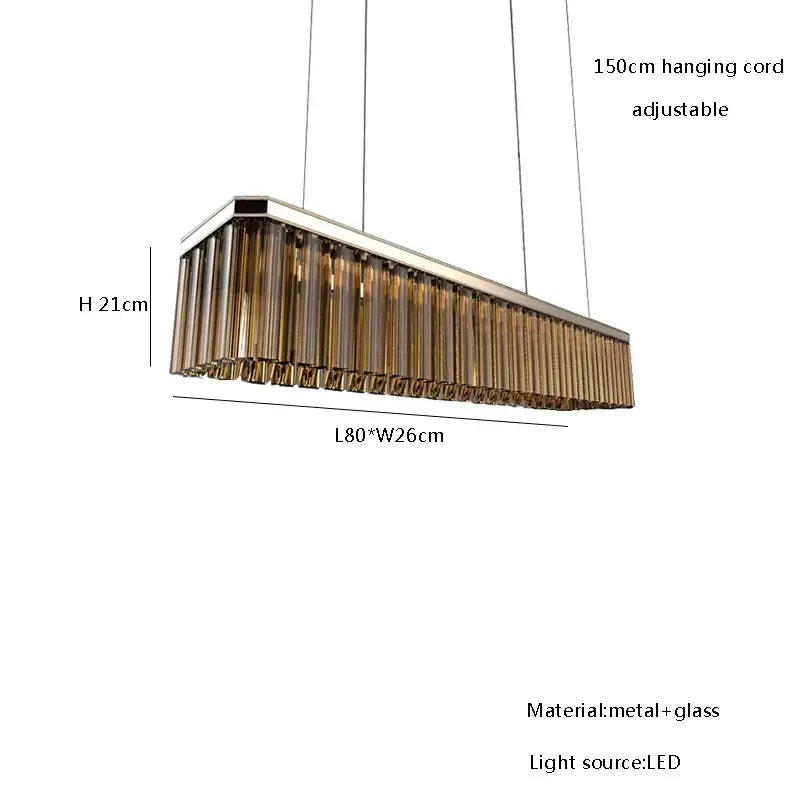 DecorBites™ Amber Glass Chandelier Rectangle Pendant Lighting for Nordic Dining Room