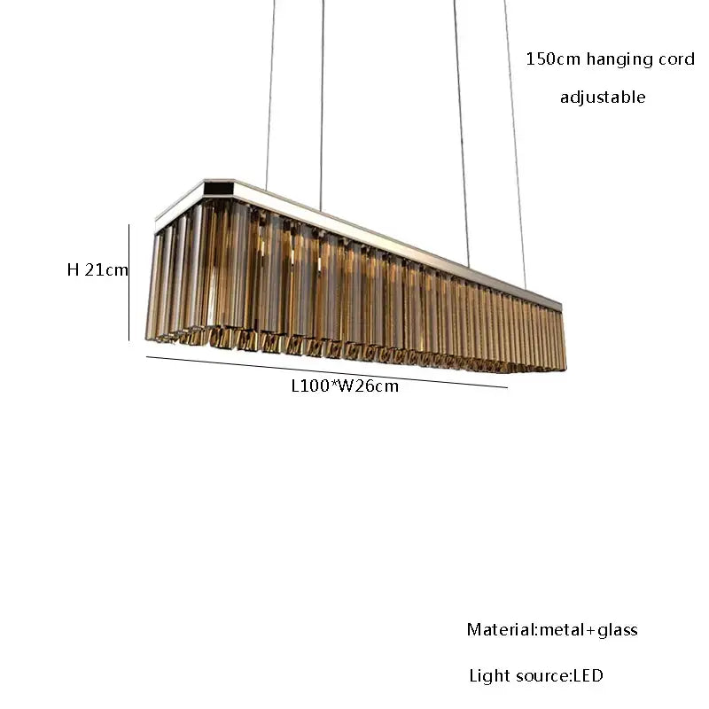 DecorBites™ Amber Glass Chandelier Rectangle Pendant Lighting for Nordic Dining Room