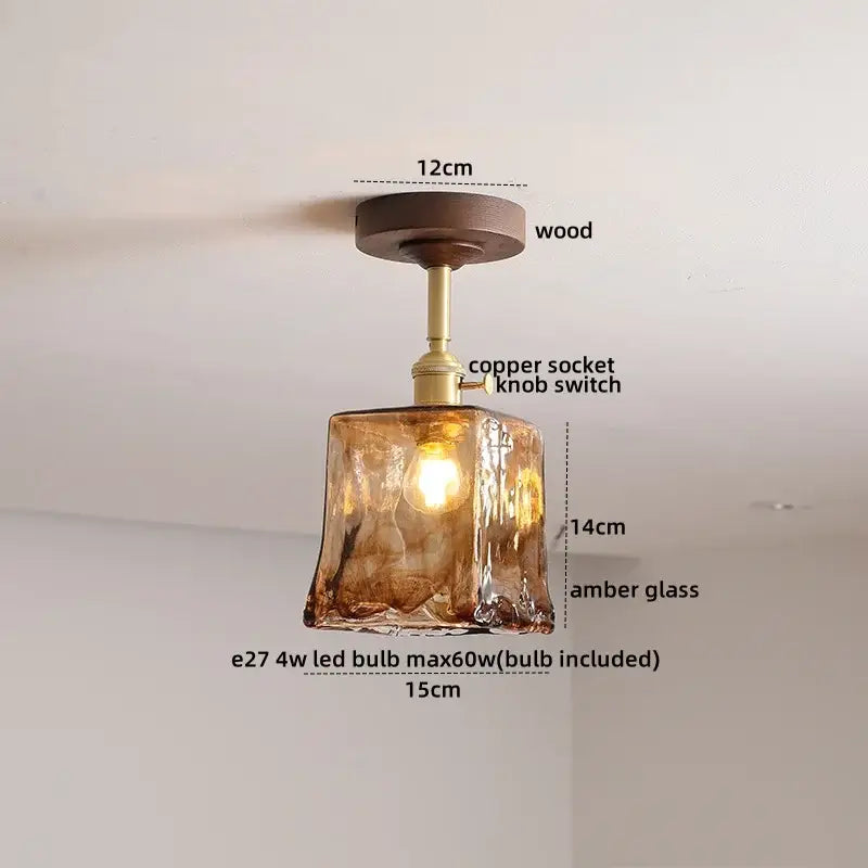 DecorBites™ Amber Glass Copper LED Ceiling Light Fixture for Modern Home Decor