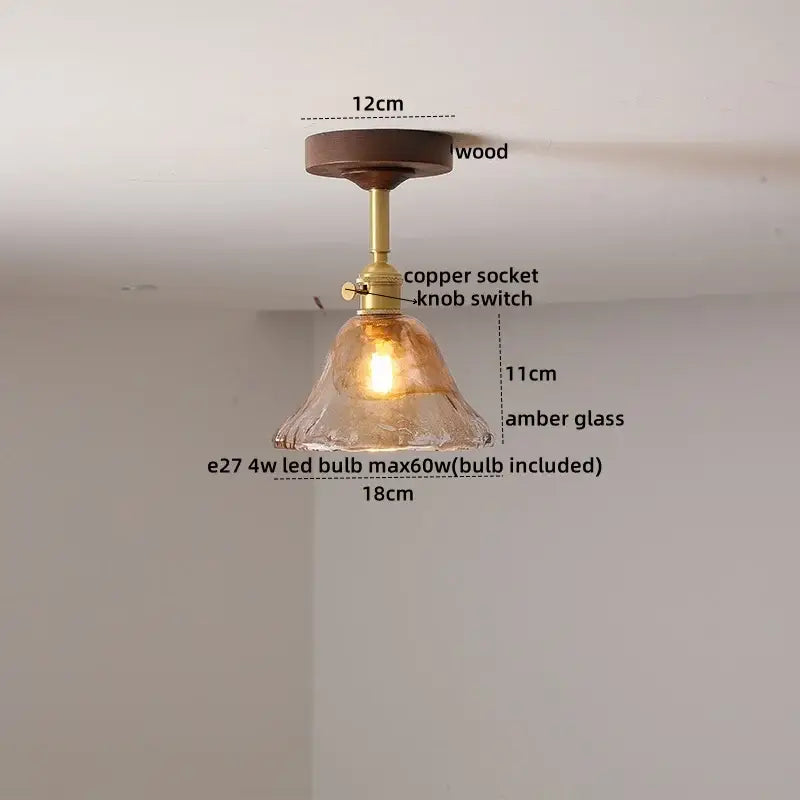 DecorBites™ Amber Glass Copper LED Ceiling Light Fixture for Modern Home Decor