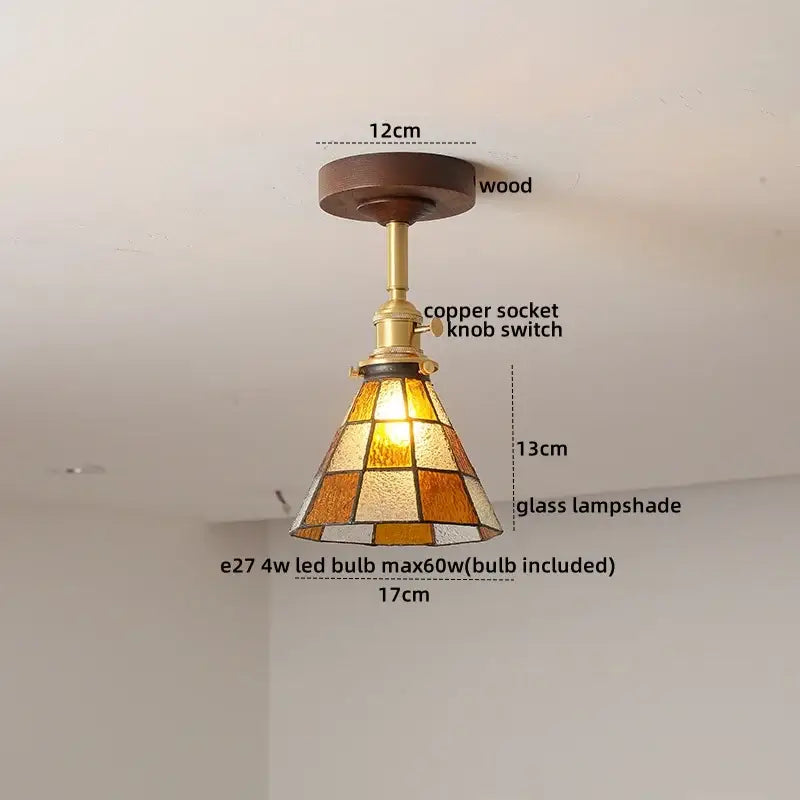 DecorBites™ Amber Glass Copper LED Ceiling Light Fixture for Modern Home Decor