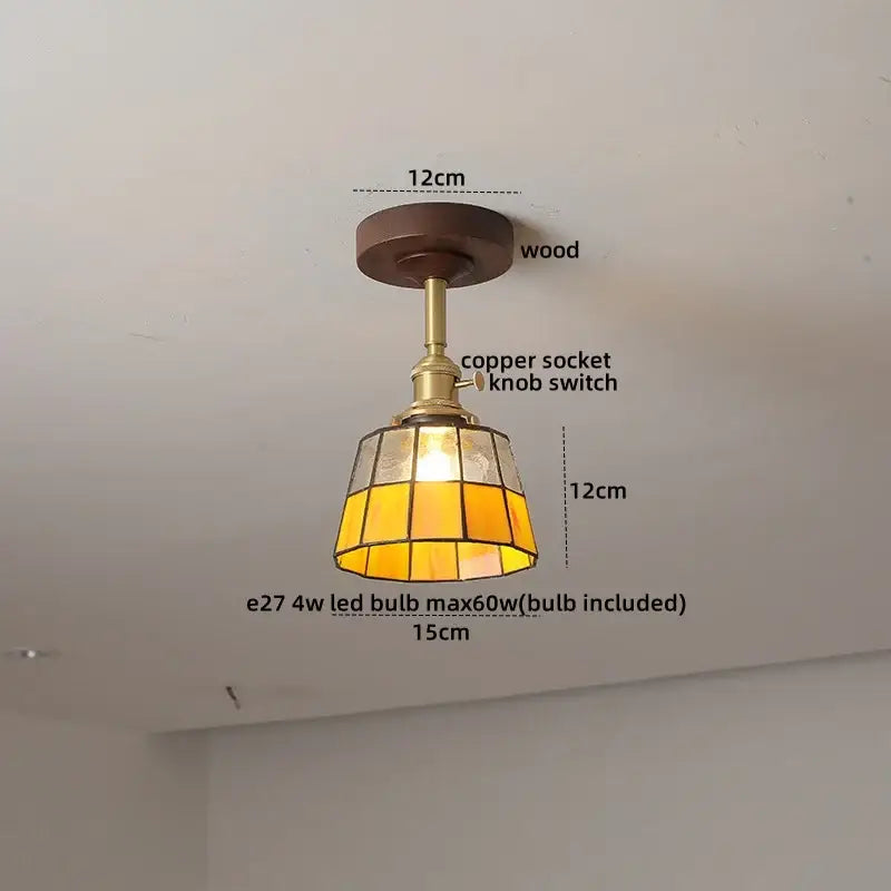 DecorBites™ Amber Glass Copper LED Ceiling Light Fixture for Modern Home Decor