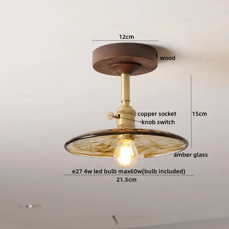 DecorBites™ Amber Glass Copper LED Ceiling Light Fixture for Modern Home Decor