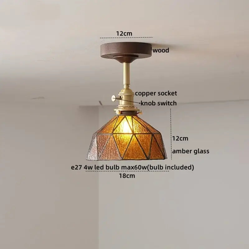 DecorBites™ Amber Glass Copper LED Ceiling Light Fixture for Modern Home Decor