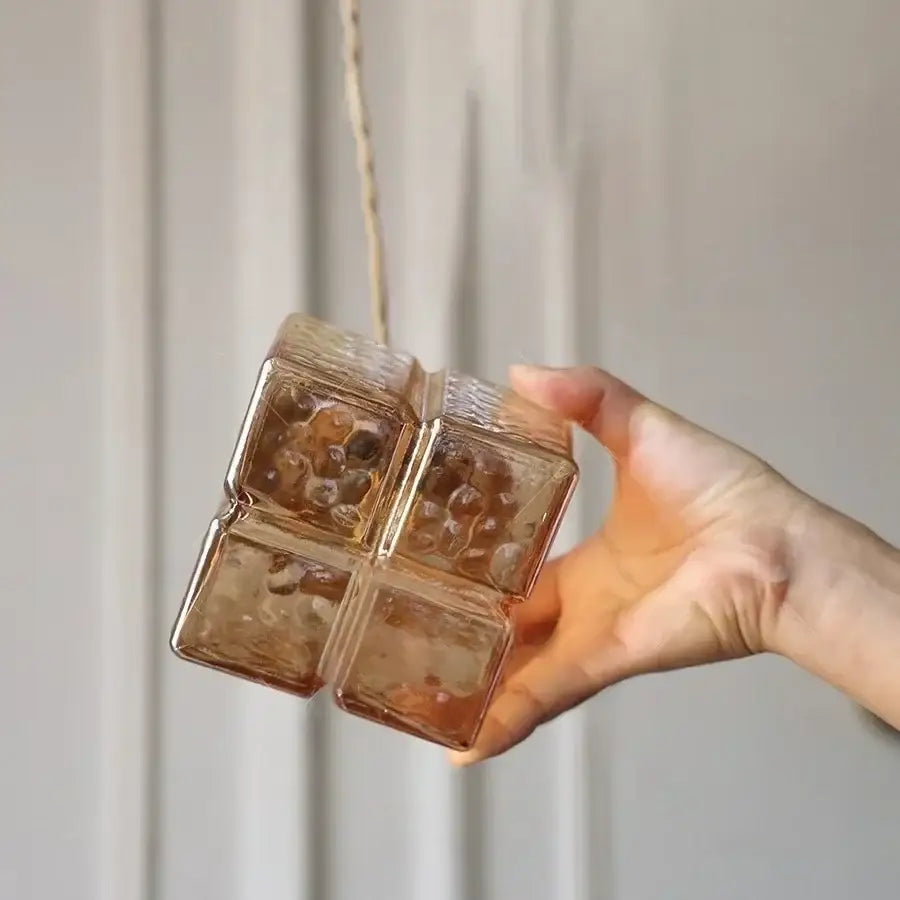 DecorBites™ Amber Glass Cube LED Pendant Lights, Japanese Style for Kitchen, Bedroom, Coffee.
