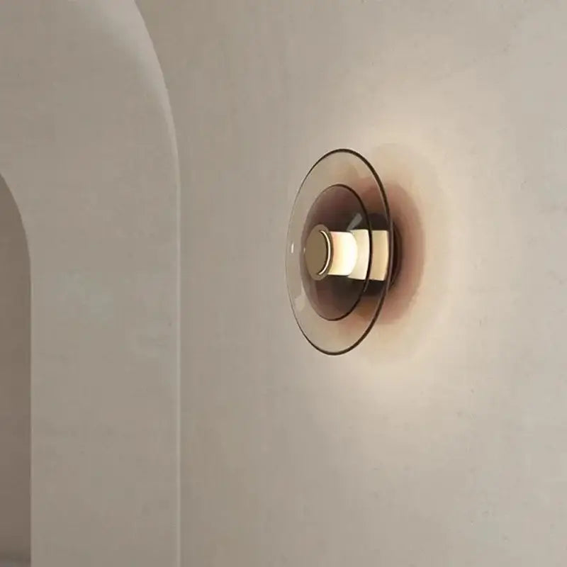DecorBites™ Amber Glass Disc Wall Lamp: Modern Minimalist LED Sconce Lighting Fixture