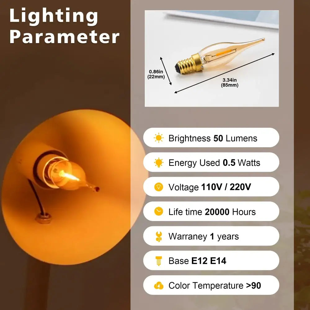 DecorBites™ Amber Glass LED Candle Light Bulb 2200K Retro C22TG Candelabra Night Decor E12 E14