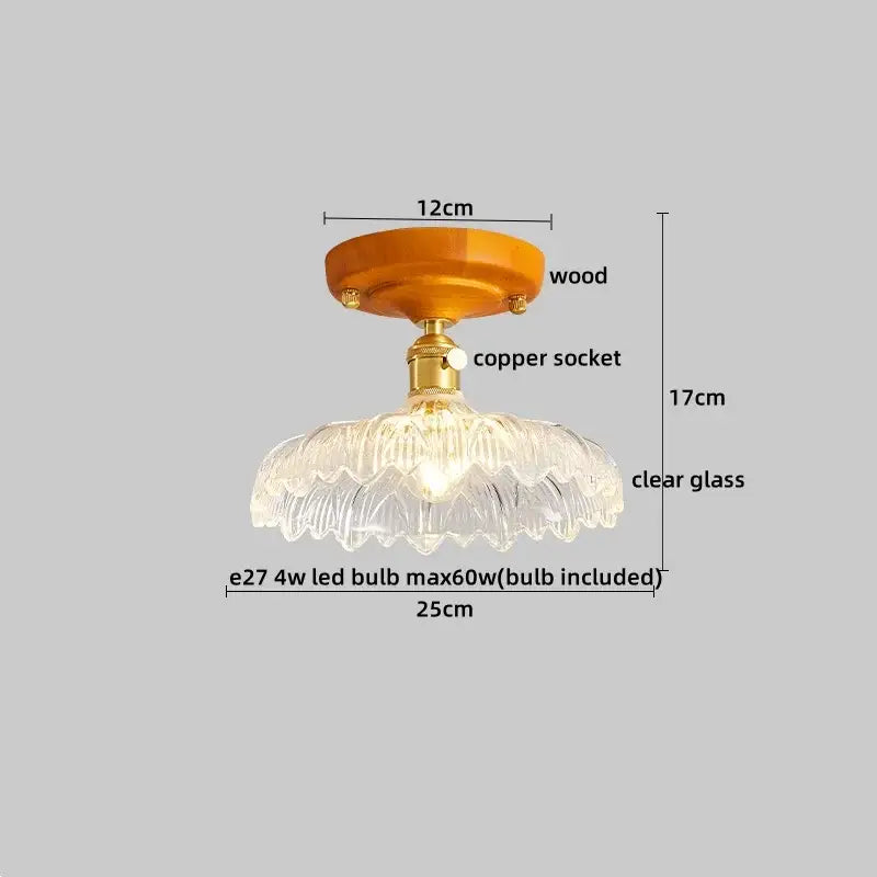 DecorBites™ Amber Glass LED Ceiling Light: Modern Aluminum Wood Kitchen Balcony Room Lamp