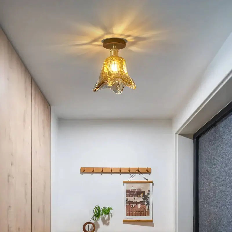 DecorBites™ Amber Glass LED Ceiling Light: Modern Aluminum Wood Kitchen Balcony Room Lamp