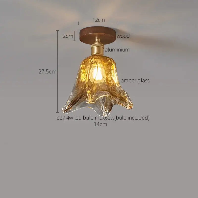 DecorBites™ Amber Glass LED Ceiling Light: Modern Aluminum Wood Kitchen Balcony Room Lamp
