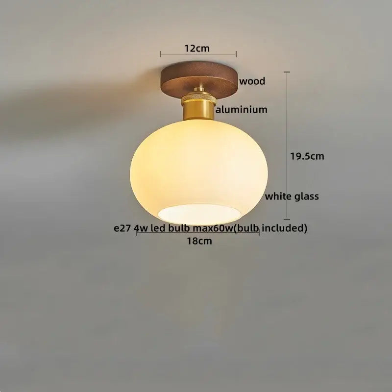 DecorBites™ Amber Glass LED Ceiling Light: Modern Aluminum Wood Kitchen Balcony Room Lamp