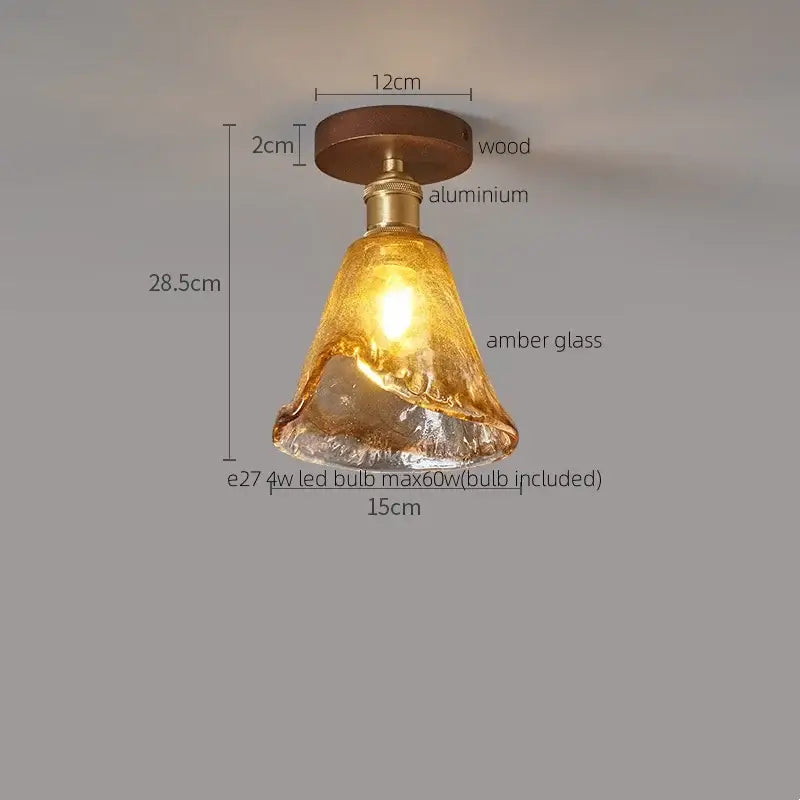 DecorBites™ Amber Glass LED Ceiling Light: Modern Aluminum Wood Kitchen Balcony Room Lamp