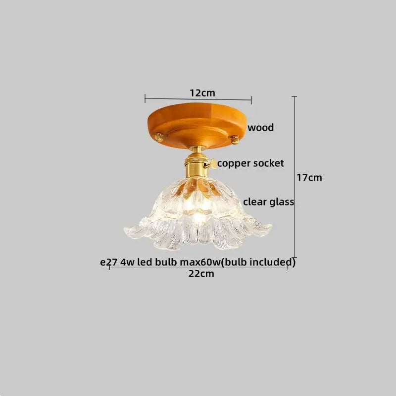 DecorBites™ Amber Glass LED Ceiling Light: Modern Aluminum Wood Kitchen Balcony Room Lamp