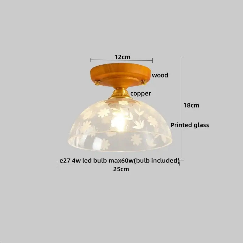 DecorBites™ Amber Glass LED Ceiling Light: Modern Aluminum Wood Kitchen Balcony Room Lamp