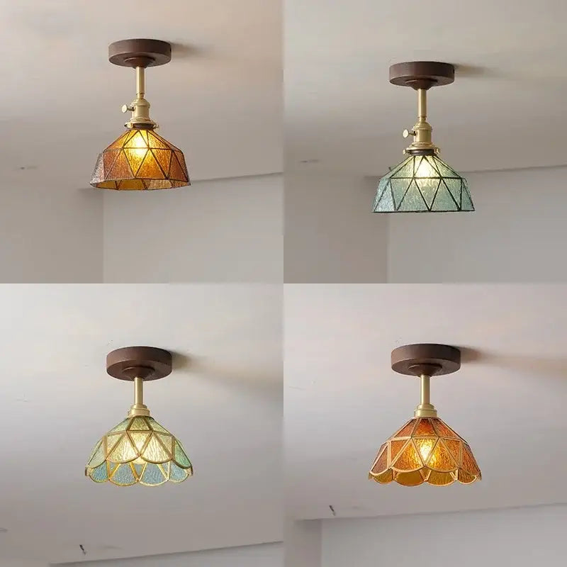 DecorBites™ Amber Glass LED Ceiling Light Modern Wood Canopy Kids Room Fixture
