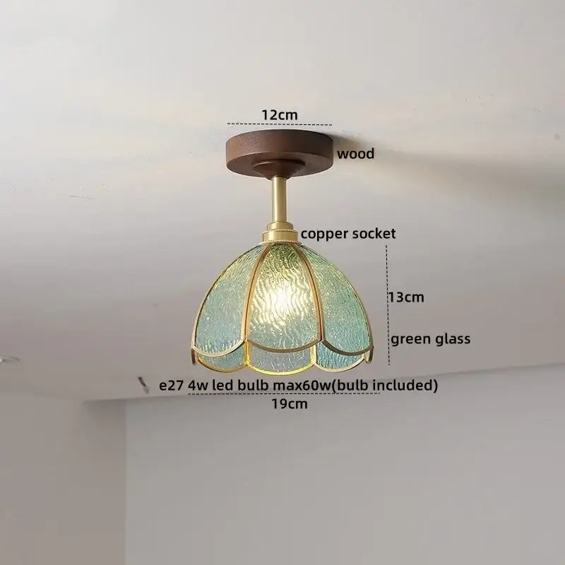 DecorBites™ Amber Glass LED Ceiling Light Modern Wood Canopy Kids Room Fixture