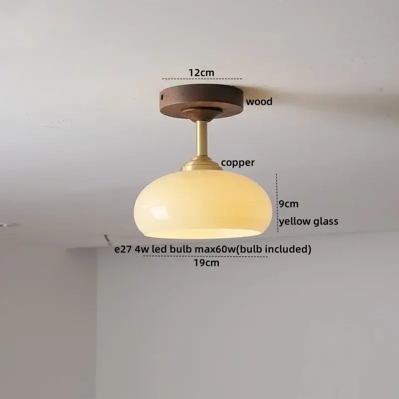 DecorBites™ Amber Glass LED Ceiling Light Modern Wood Canopy Kids Room Fixture
