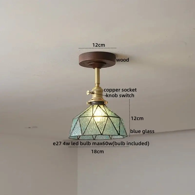 DecorBites™ Amber Glass LED Ceiling Light Modern Wood Canopy Kids Room Fixture