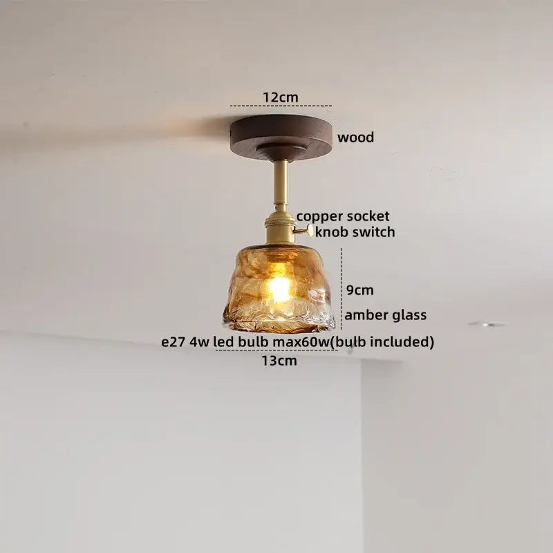 DecorBites™ Amber Glass LED Ceiling Light Modern Wood Canopy Kids Room Fixture
