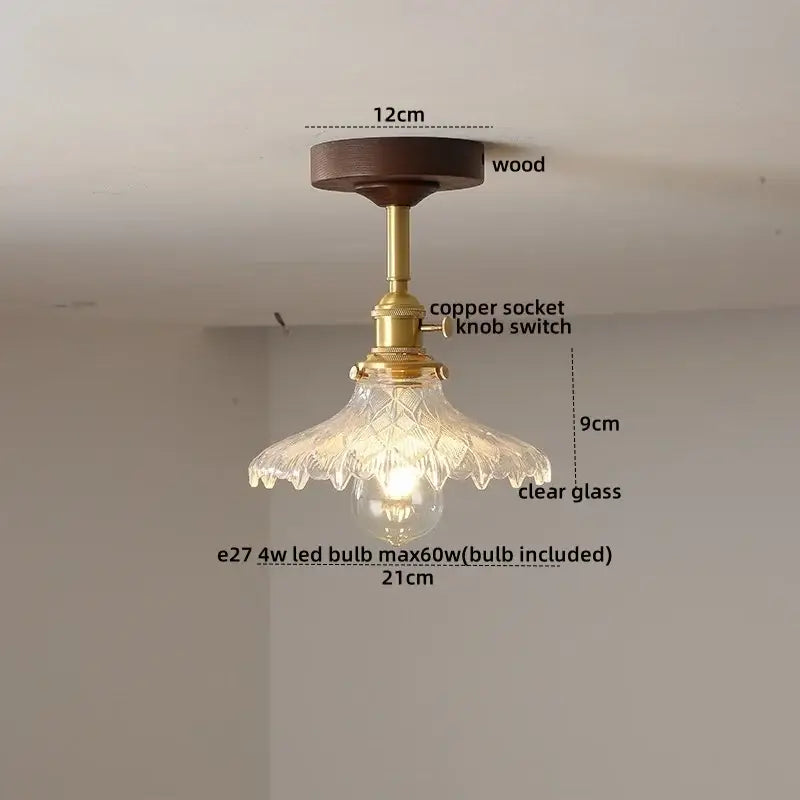 DecorBites™ Amber Glass LED Ceiling Light Modern Wood Canopy Kids Room Fixture