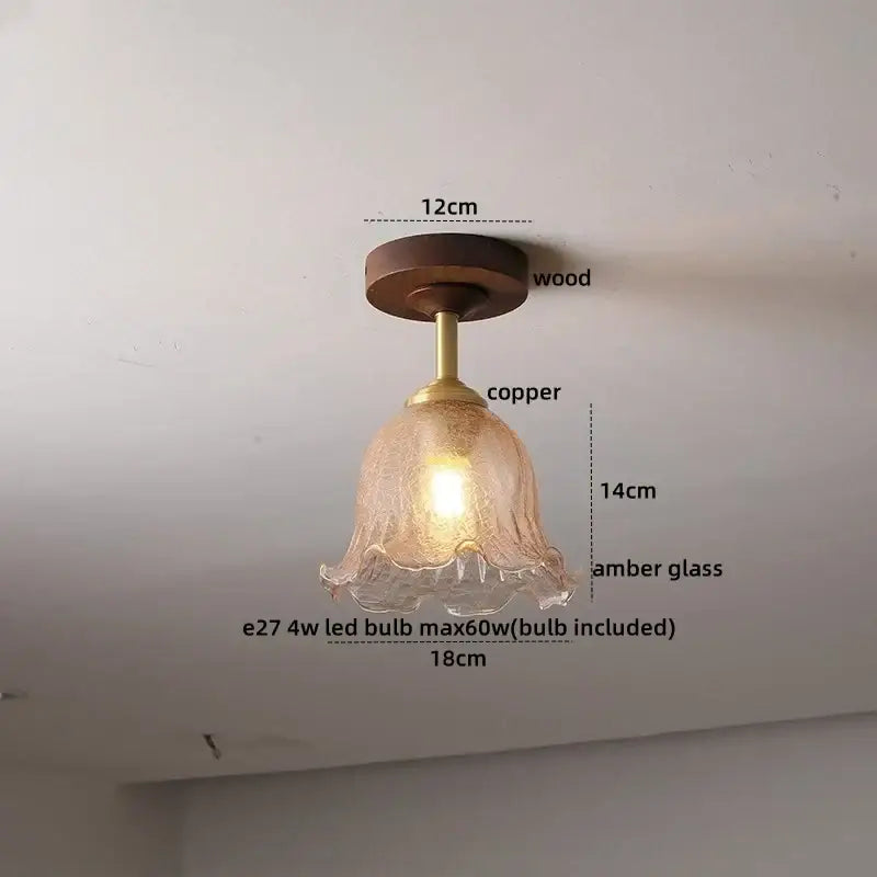 DecorBites™ Amber Glass LED Ceiling Light Modern Wood Canopy Kids Room Fixture