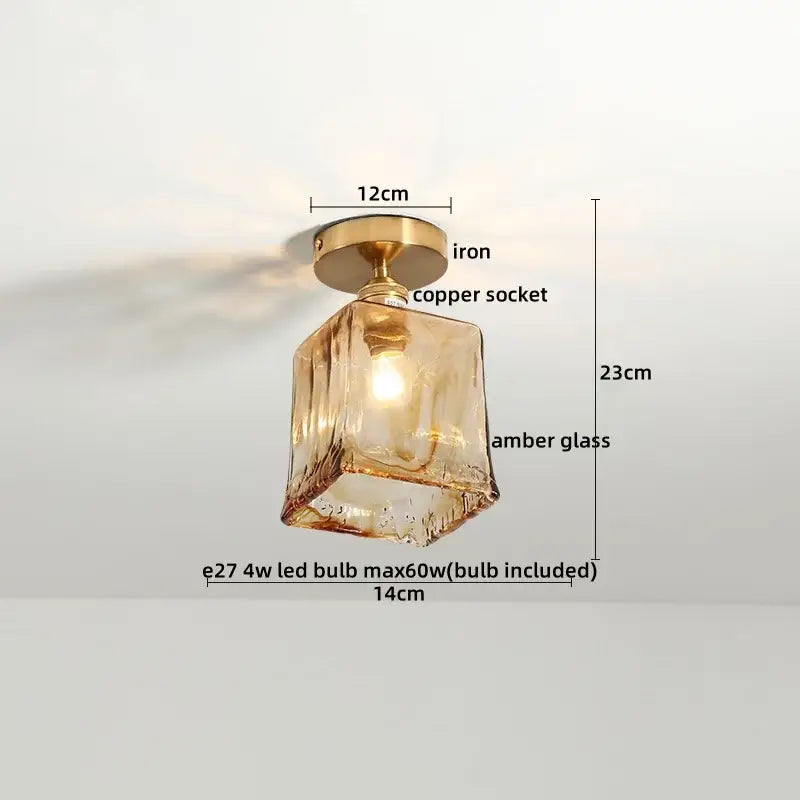 DecorBites™ Amber Glass LED Ceiling Lights Modern Home Lighting Copper Socket