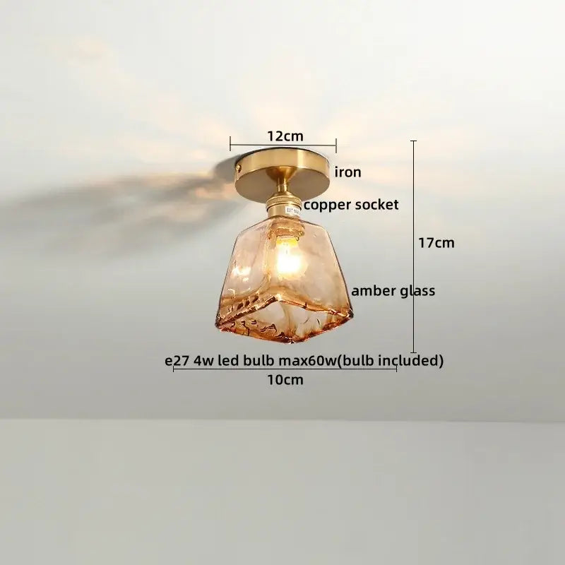 DecorBites™ Amber Glass LED Ceiling Lights Modern Home Lighting Copper Socket