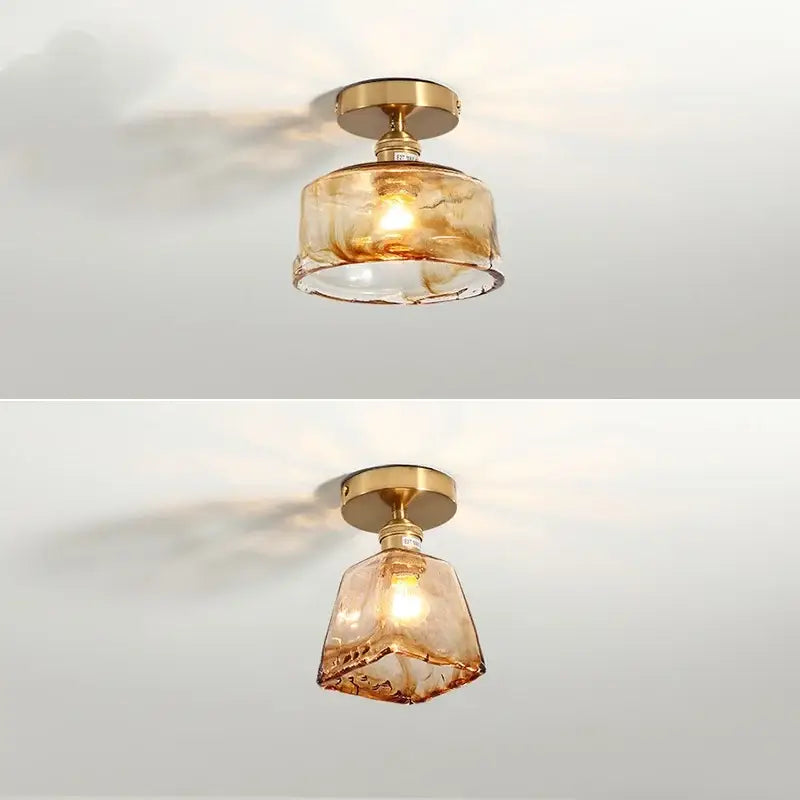 DecorBites™ Amber Glass LED Ceiling Lights Modern Home Lighting Copper Socket