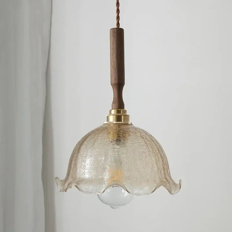 DecorBites™ Amber Glass LED Pendant Lamp, Copper Walnut Hanging Light Fixture for Home Decor