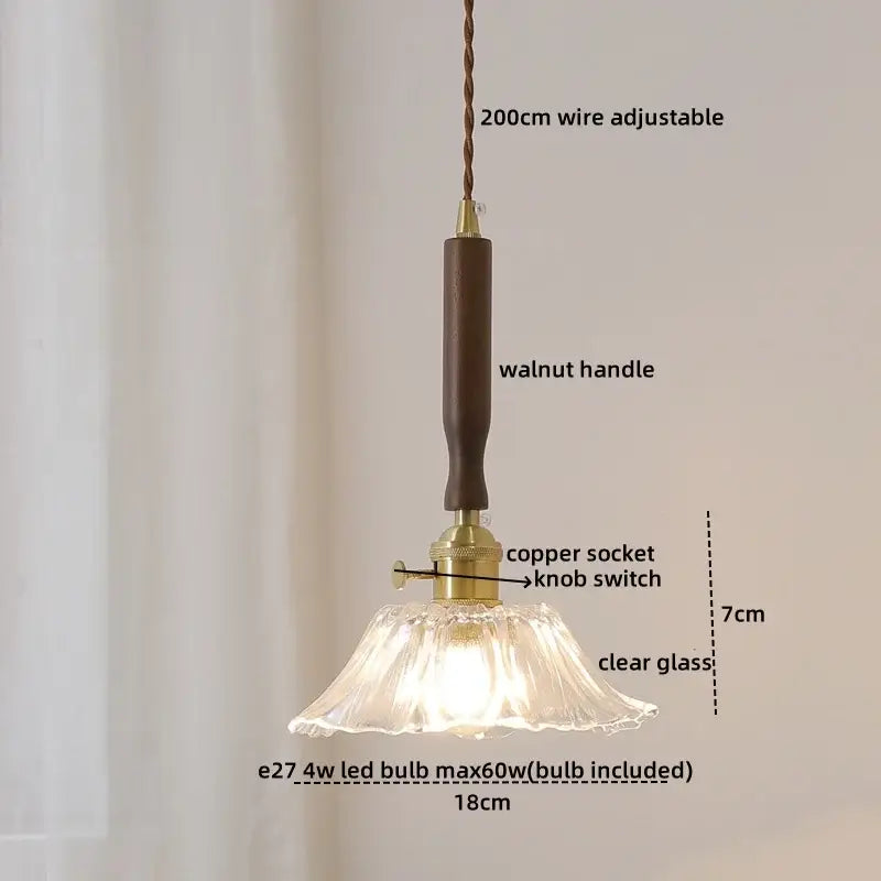 DecorBites™ Amber Glass LED Pendant Lamp, Copper Walnut Hanging Light Fixture for Home Decor