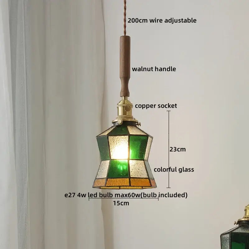 DecorBites™ Amber Glass LED Pendant Lamp, Copper Walnut Hanging Light Fixture for Home Decor