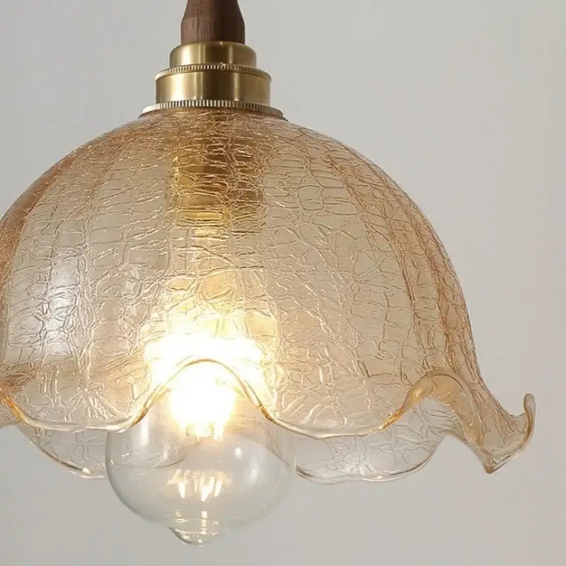 DecorBites™ Amber Glass LED Pendant Lamp, Copper Walnut Hanging Light Fixture for Home Decor