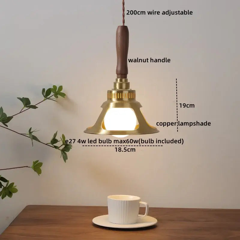 DecorBites™ Amber Glass LED Pendant Lamp, Copper Walnut Hanging Light Fixture for Home Decor