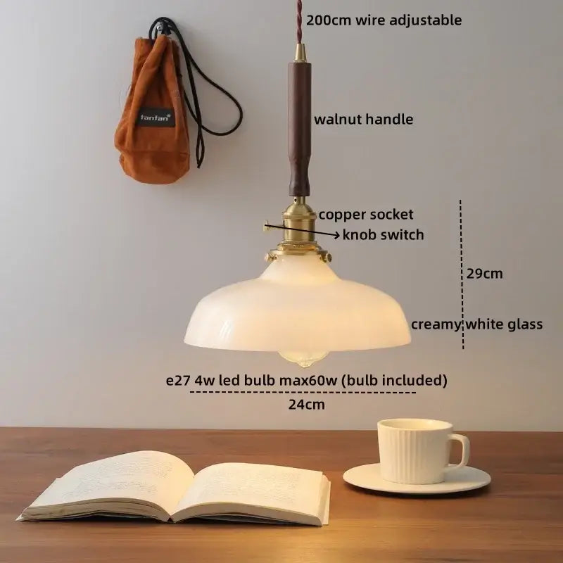 DecorBites™ Amber Glass LED Pendant Lamp, Copper Walnut Hanging Light Fixture for Home Decor
