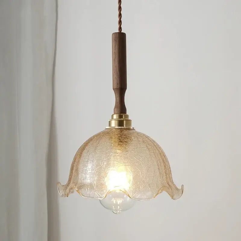 DecorBites™ Amber Glass LED Pendant Lamp, Copper Walnut Hanging Light Fixture for Home Decor
