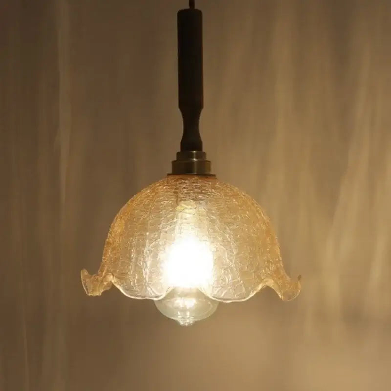 DecorBites™ Amber Glass LED Pendant Lamp, Copper Walnut Hanging Light Fixture for Home Decor