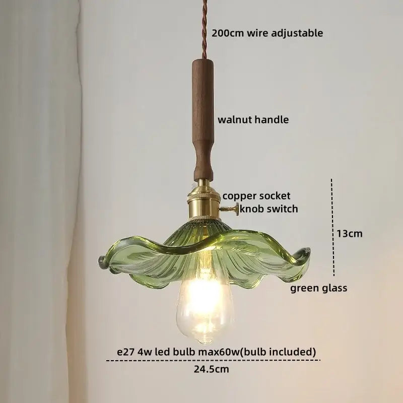 DecorBites™ Amber Glass LED Pendant Lamp, Copper Walnut Hanging Light Fixture for Home Decor