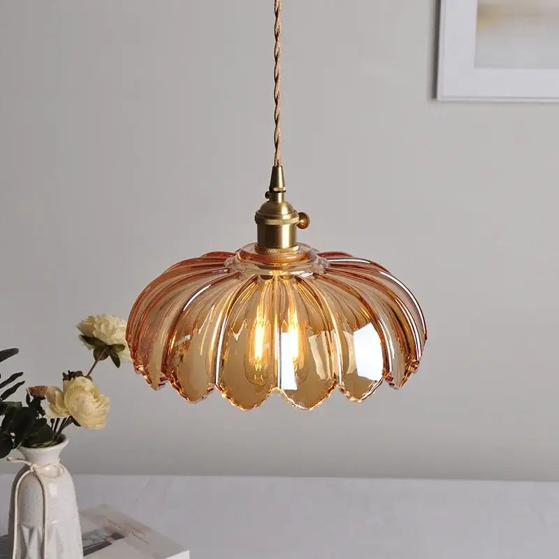 DecorBites™ Amber Glass LED Pendant Lamp Modern Nordic Hanging Light