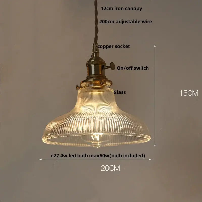 DecorBites™ Amber Glass LED Pendant Lamp Walnut Wood Copper Hanging Light