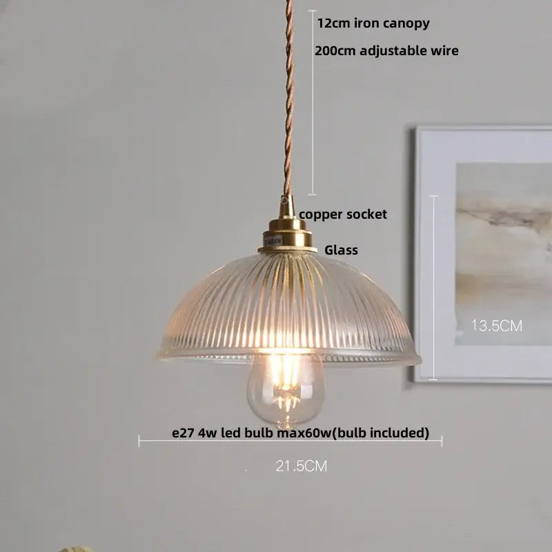 DecorBites™ Amber Glass LED Pendant Lamp Walnut Wood Copper Hanging Light