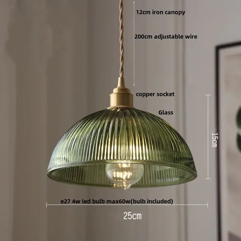 DecorBites™ Amber Glass LED Pendant Lamp Walnut Wood Copper Hanging Light