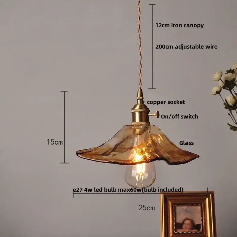 DecorBites™ Amber Glass LED Pendant Lamp with Adjustable Wire for Dining Room and Kitchen
