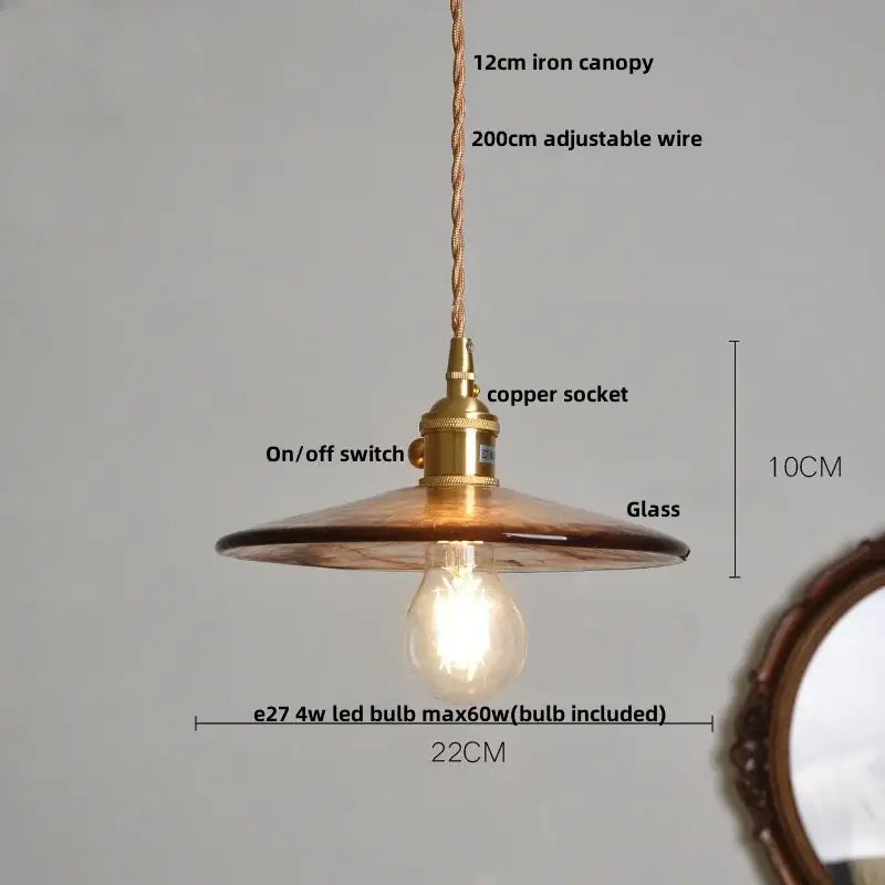 DecorBites™ Amber Glass LED Pendant Lamp with Adjustable Wire for Dining Room and Kitchen