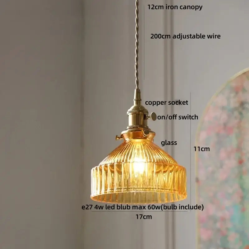 DecorBites™ Amber Glass LED Pendant Light Fixture Modern Home Lighting Plafond Lamp